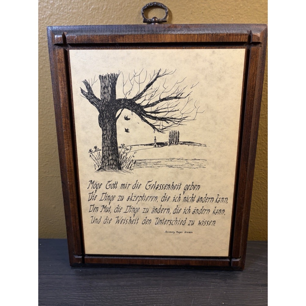 Vintage Handcrafted German Serenity Prayer Wood Frame Wall Art 7x9 Plaque